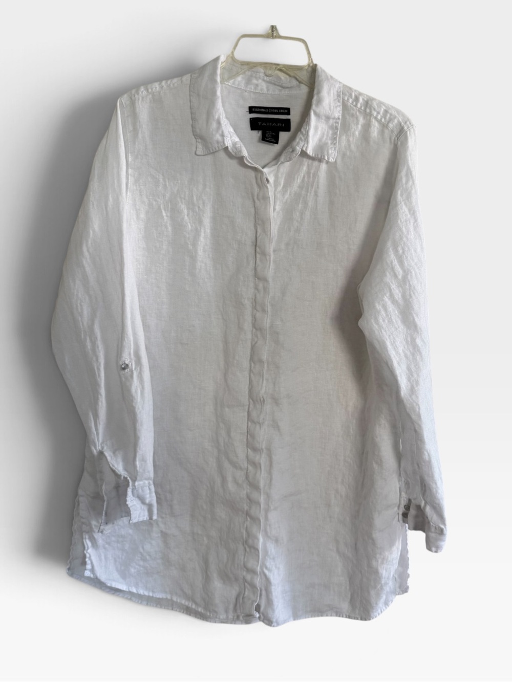 Tahari White 100% Linen Shirt Coastal Grandma Relaxed Minimalist Lagenlook XL